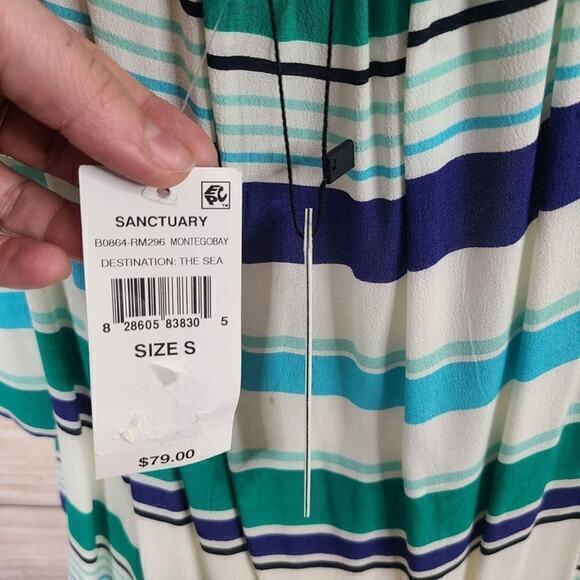 NWT Sanctuary Womens Blouse Top Size S Blue Cold Shoulder Scoop Neck Striped - Picture 3 of 4